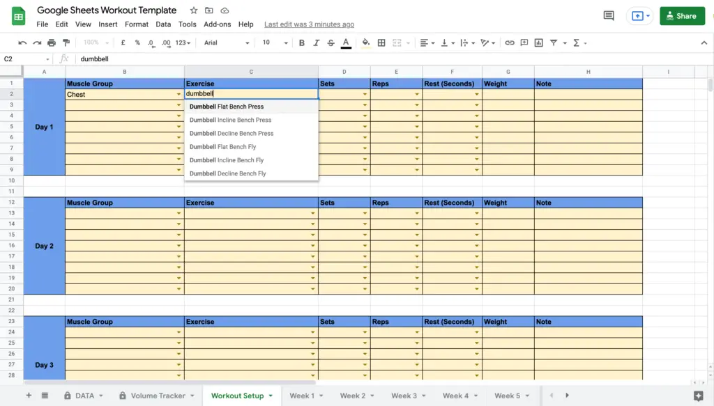 Google Sheets Workout Template Finding Exercise