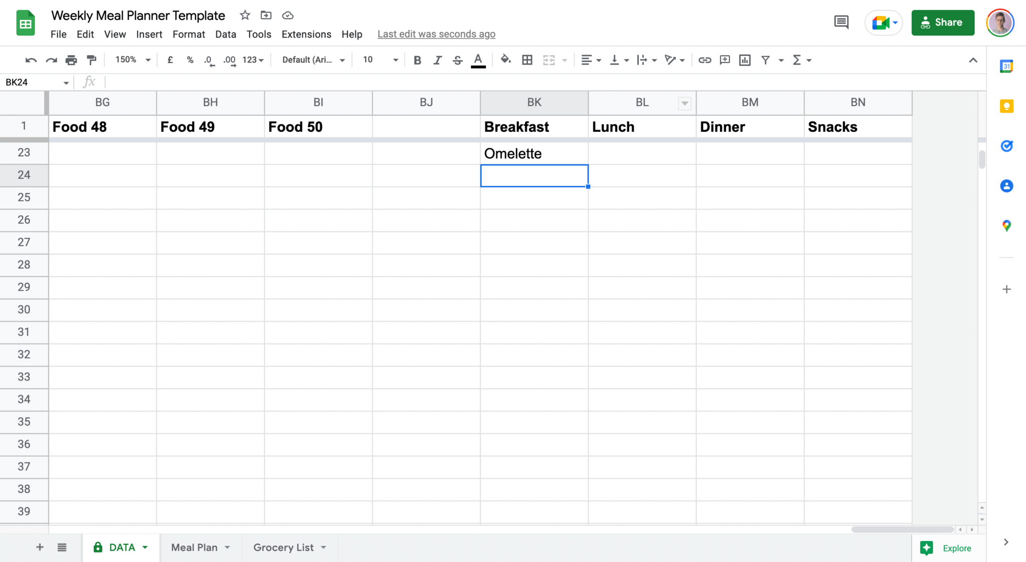 meal plan google sheets template