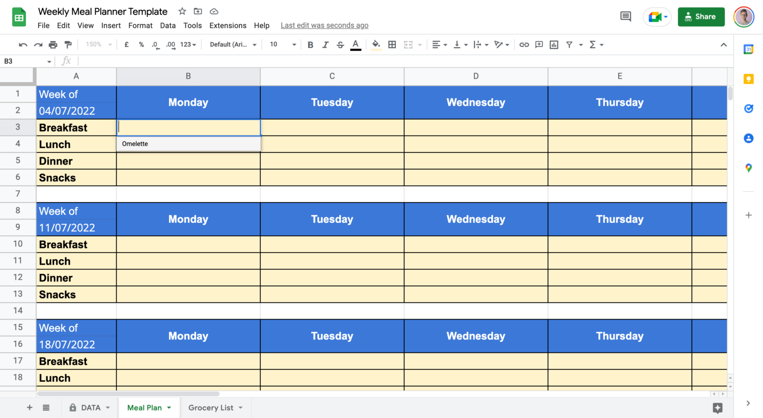 Free Weekly Meal Plan Template [Google Sheets]