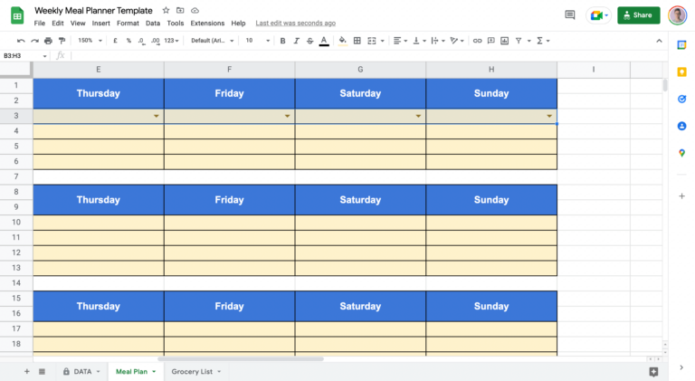 meal plan google sheets template
