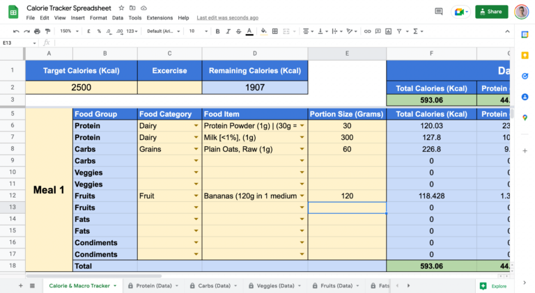calorie and macro tracker spreadsheet template