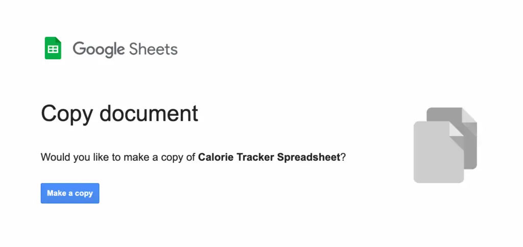 Making a Copy of Calorie Tracker Spreadsheet