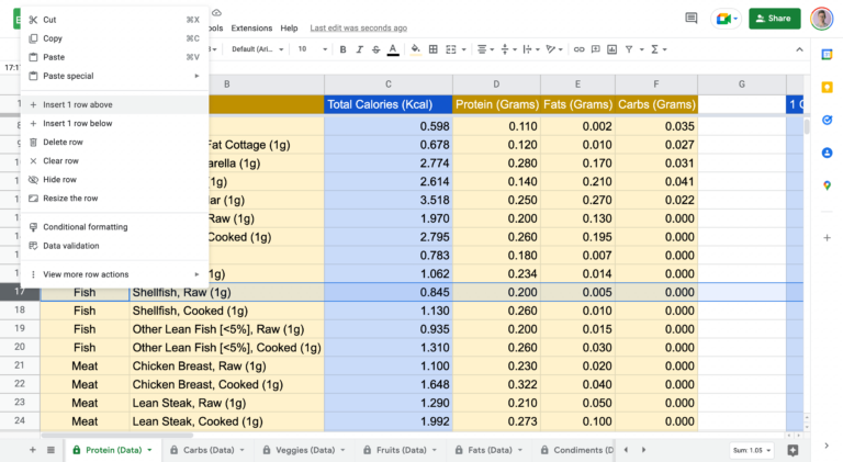 calorie tracker google spreadsheet template