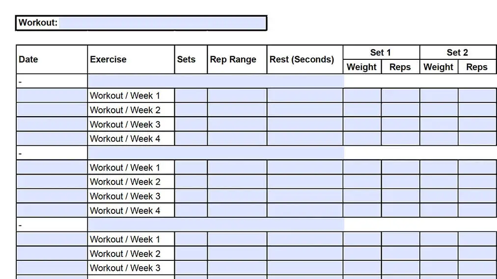 Monthly Workout Template PDF