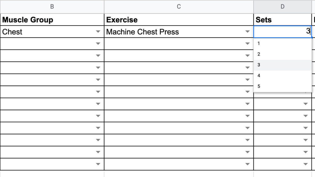 Pre-Configurable Workout Template Layout With Open Dropdown Menu