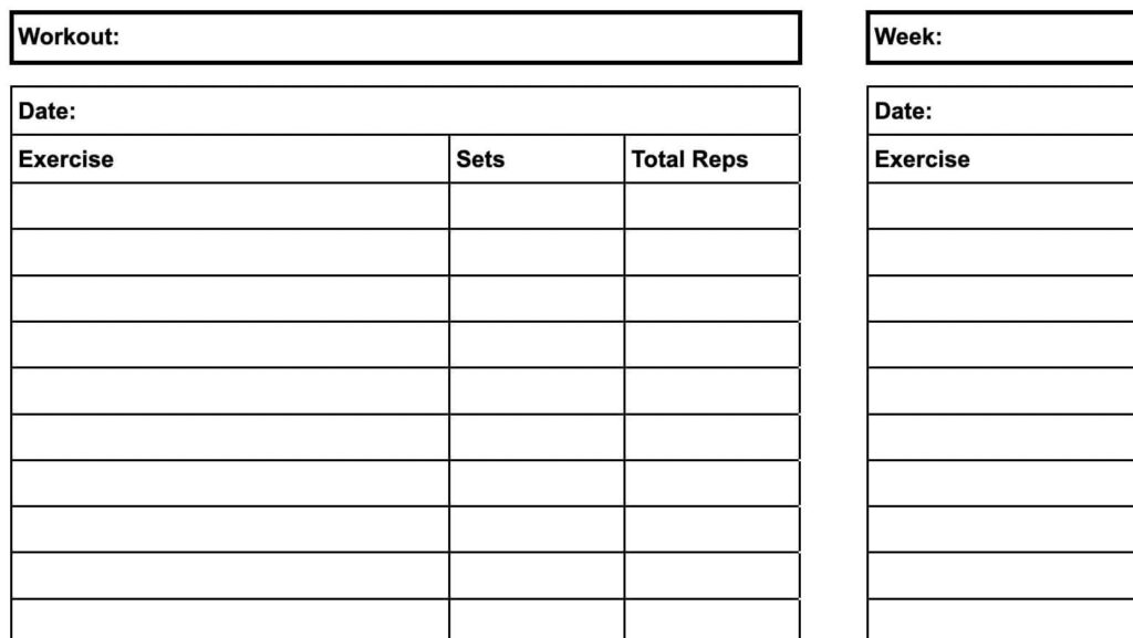 Printable Weekly Workout Template Layout