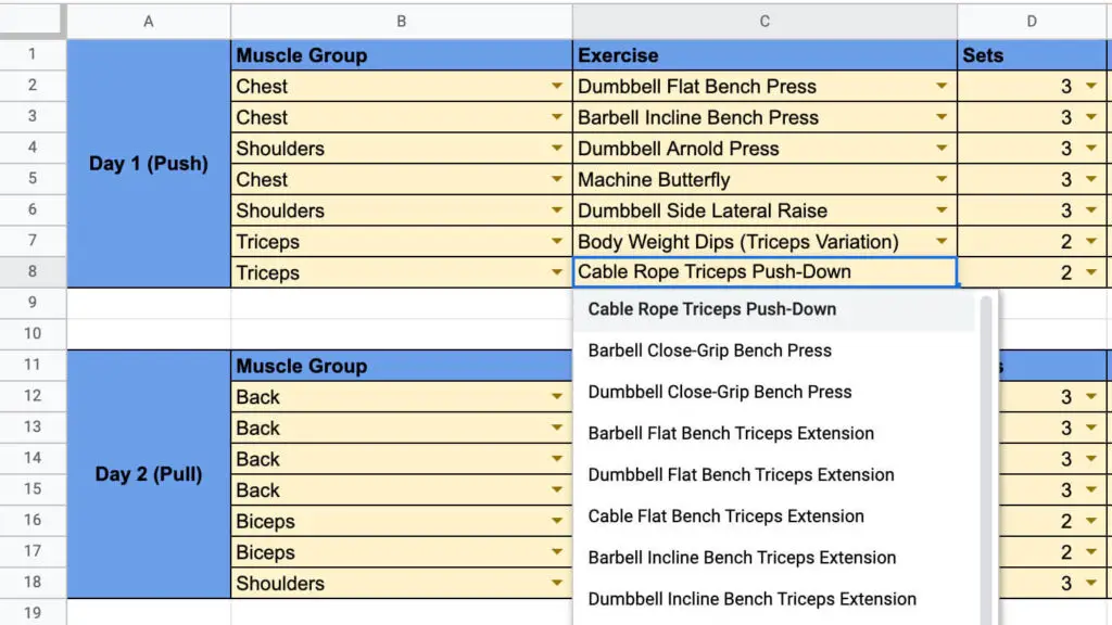 Zoomed In 3-Day PPL Workout Example