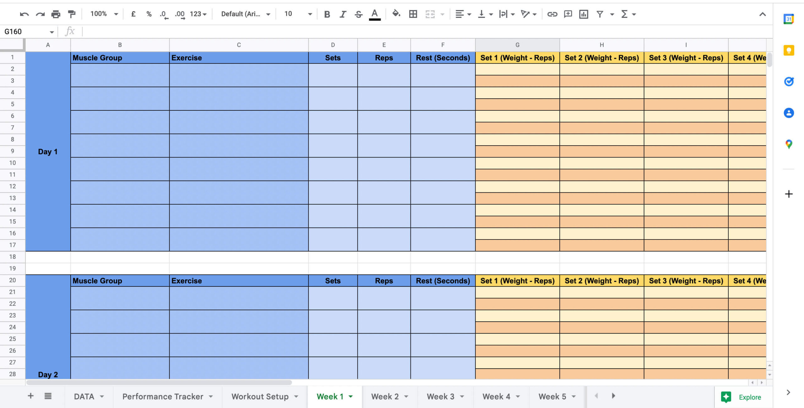 Workout Schedule Template Google Sheets