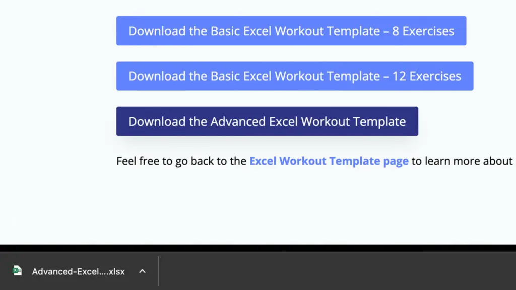 Downloading the Advanced Excel Workout Template