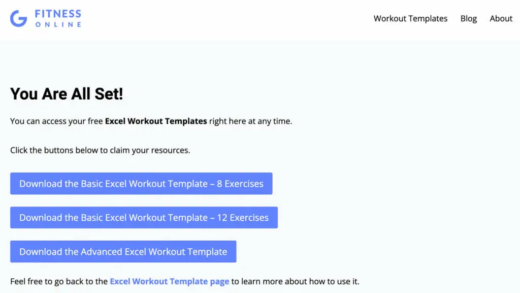 Excel Workout Template Library