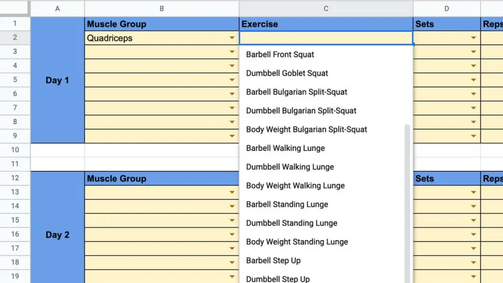 Setting Up Google Sheets Workout Plan